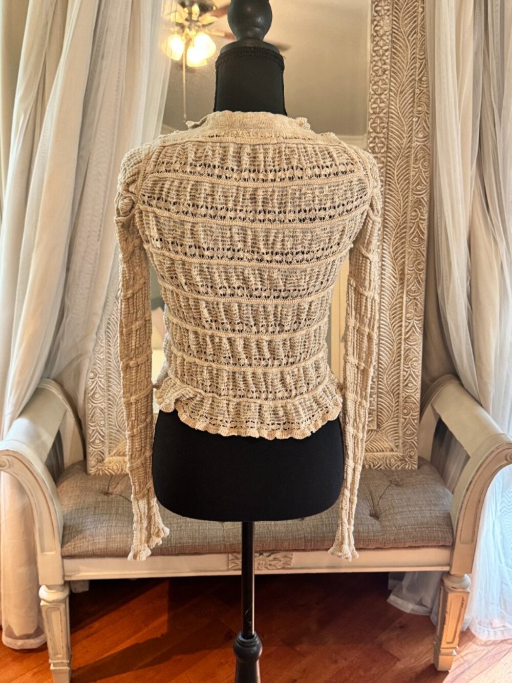 Natural Life Juliet Ruffle Sweater Top Cream S Boho Crochet Knit - Picture 4 of 8